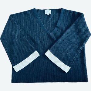 J.O.A. Black V-Neck Sweater with White Trim